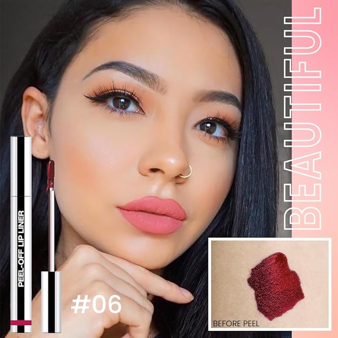 Matte Liquid Lip Stain Peel Off Lip Liner Tattoo - Pinkish Red, Waterproof Smudge-Proof Lip Gloss, Long-Lasting Non-Stick Cup Formula, Natural Peel Off Design for All Skin Types #6-VivaGrace Women