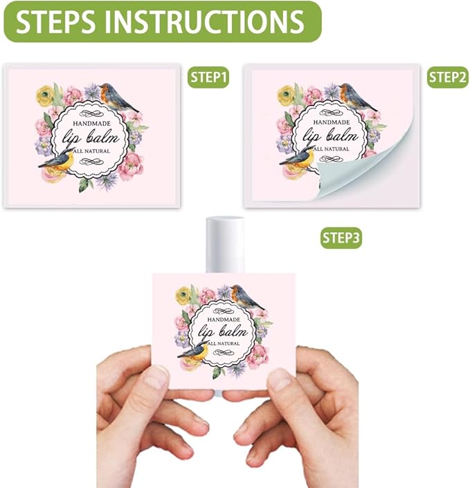 OLYCRAFT 100Pcs Self-Adhesive Lip Balm Tag Stickers 1.7x2.1 inch Waterproof Adhesive Label with Bird Patterns Rectangle Lipstick Tag Sticker for Lip Balm Container Tubes Lipstick Wrapping Decoration-VivaGrace Women