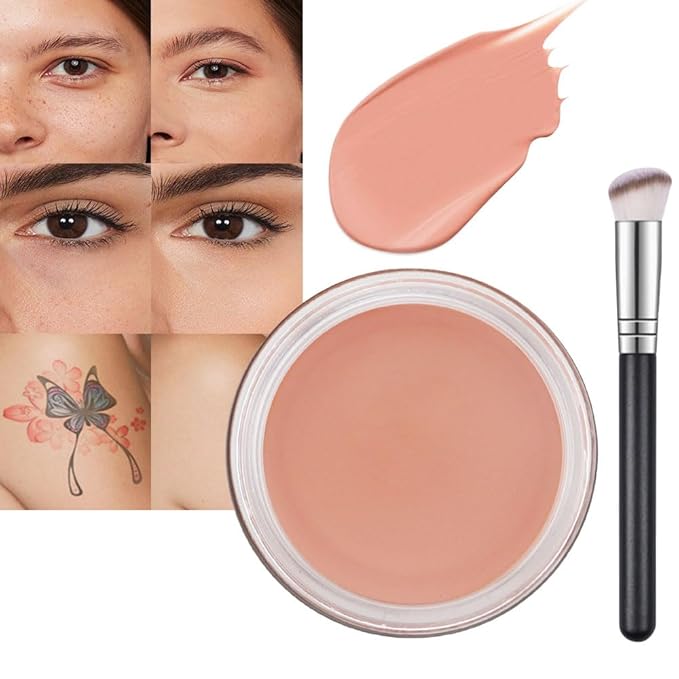 Pot Concealer with Makeup Brush Set,Tattoo Color Correcting Concealer,Full Face Color Correcting Conceal Foundation,Under Eye Concealer Brightener Dark Eye Ring corrector de ojeras (05-MEDIUM HONEY)-VivaGrace Women