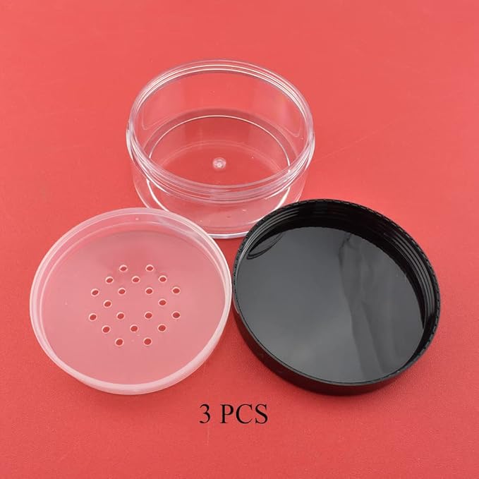HAHIYO 3Pcs 30ml/1oz Plastic Empty Travel Compact Case Makeup Cosmetic Jar Refillable Powder Box No Leak Holder with Common Sifter and Black Screw Lid-VivaGrace Women