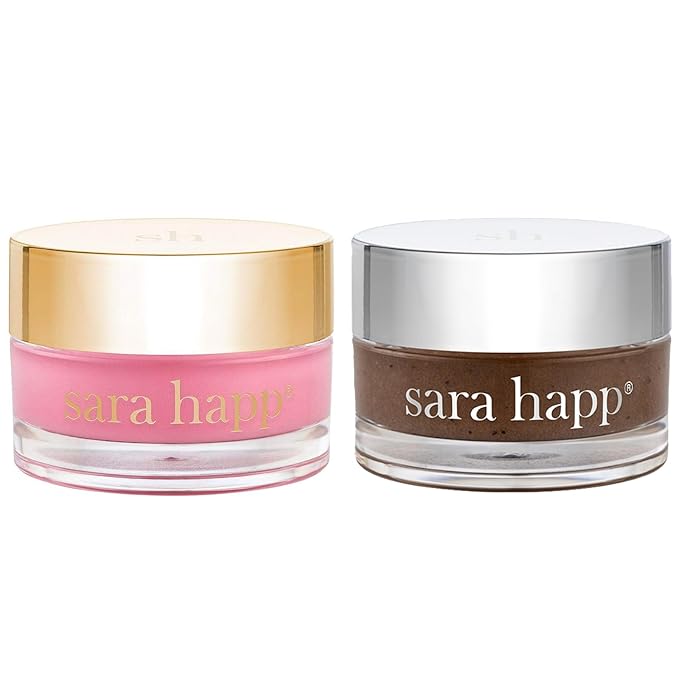 sara happ Sweet Clay Mask + Vanilla Bean Sugar Scrub Lip Duo, Exfoliating and Moisturizing Lip Treatments for Dry and Flaky Lips, Vegan (0.47 ounce and 0.5 ounce jars)-VivaGrace Women