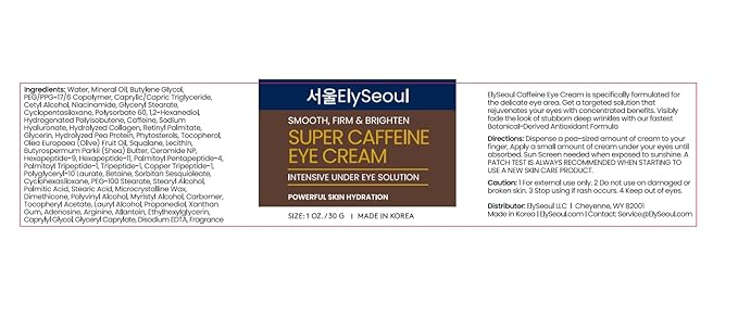 Korean Caffeine Collagen Eye Cream: Puffiness & Dark Circles Under Eye Treatment - Anti-Aging with Peptides & Hyaluronic Acid, 1 oz / 30g-VivaGrace Women