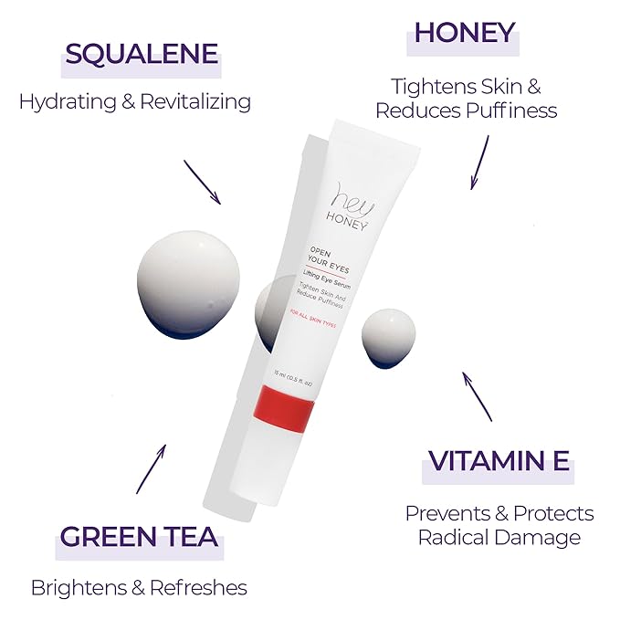 Hey Honey Open Your Eyes Lifting Eye Serum | Under Eye Cream for Dark Circles & Puffiness | Around The Eyes Hydration | Suitable For Sensitive Aging Skin | Delivers A Bright Rested look | 0.5 oz.-VivaGrace Women