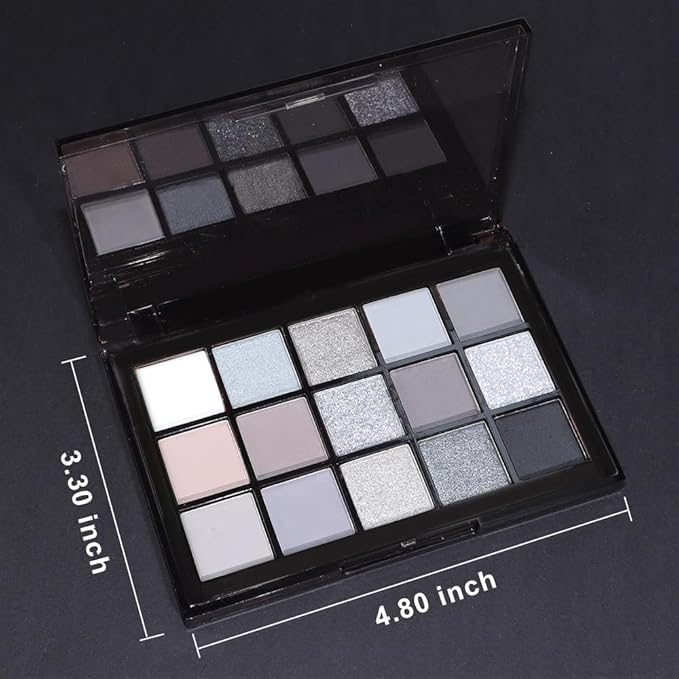 15 Colors Black Gray Silver Matte Shimmer Eyeshadow Palette for Eye Makeup,High Pigmented Brown White Eye Shadow Primers Powder Palet de sombras de ojos-VivaGrace Women