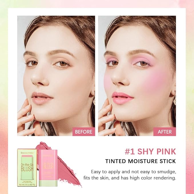 Blush Stick Waterproof Matte Finish Long Lasting Pink Red Cheek Lip Make-up Multi Lip Tint Stick Highlighter High Pigment Rouge Blush for Women Lady Daily Lip Cheek Makeup (1#shy pink)-VivaGrace Women