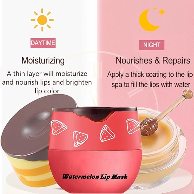 3PCS Bee Lip Balm Honey Pot,Honey Strawberry Watermelon Lip Mask Overnight Moisturizing Lip Balm,Hydrating Prevention Dry & Cracked Nourishing Sleeping Lip Mask (Honey+Strawberry+Watermelon)-VivaGrace Women
