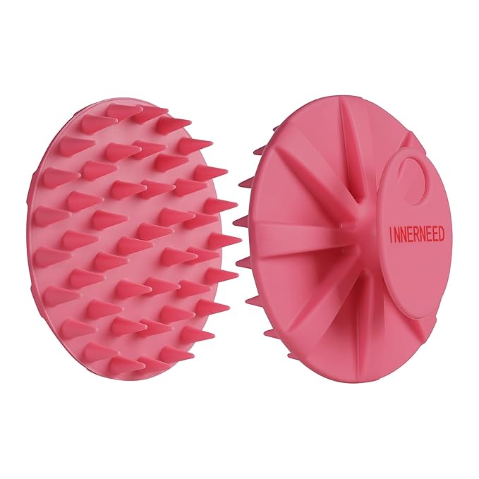 INNERNEED Scalp Massager Shampoo Brush, Wet & Dry Manual Scalp Care Head Scrubber Hair Washing, Soft Silicone Bristles, for Hair Growth, Dandruff Removal, Comfortable for All Hair Types (Pink)-VivaGrace Women