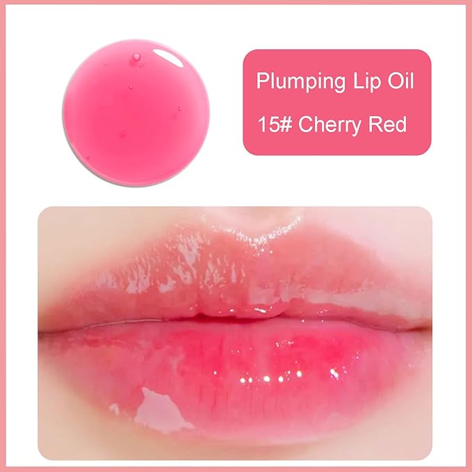 Hydrating Lip Glow Oil, Plumping Watery Lip Gloss, Refreshing Moisturizing Lip Oil Tinted Lip Balm, Lasting Nourishing Revitalizing Lip Tint Lip Care (15# Cherry Red)-VivaGrace Women