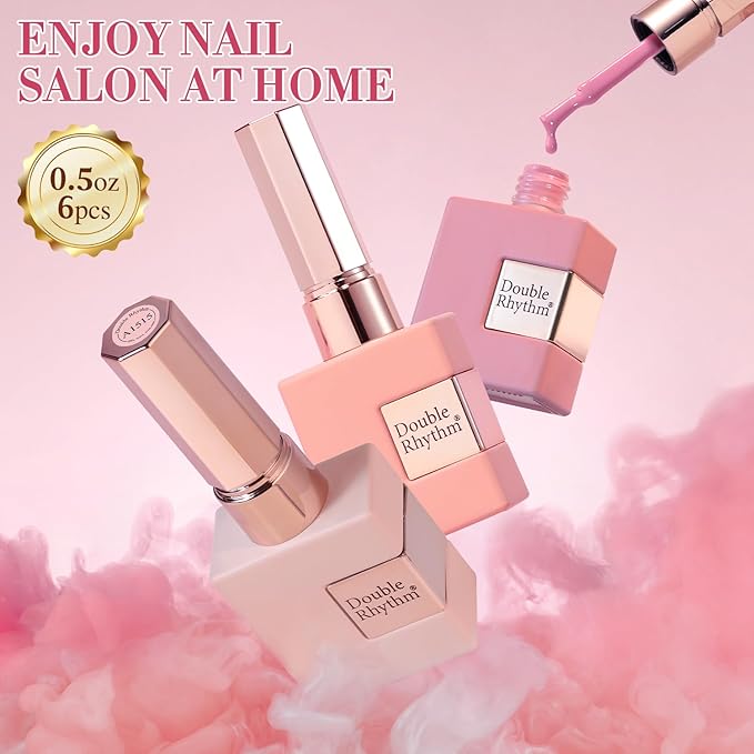 Double Rhythm 6 Pcs 15 ML Gel Polish Set Same Color Same Bottle Soak Off Gel Polish Kit Nail Art Manicure Salon DIY at Home for Women (Burgundy Red Nude Pink Purple Beige-T6-3)-VivaGrace Women