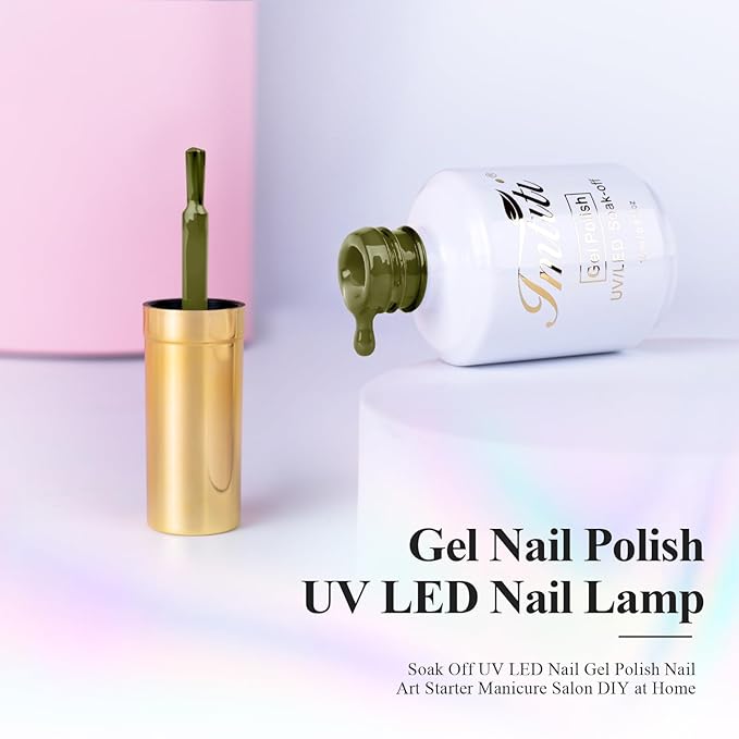 Imtiti Green Gel Nail Polish, 1 Pcs 15ml Olives Green Color Autumn Winter Gel Polish UV LED Cure Nail Art Manicure Salon DIY Gift for Women Girl