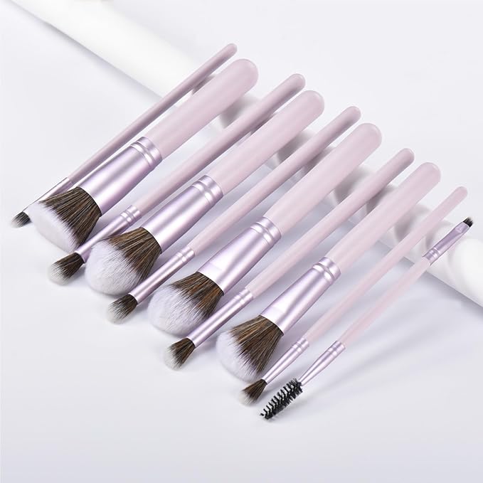 10 Piece Purple Makeup Brushes - Wooden Handle with Soft Synthetic Bristles,for Face & Eye Makeup|Professional Makeup Brushes set for Women & Girls|-VivaGrace Women