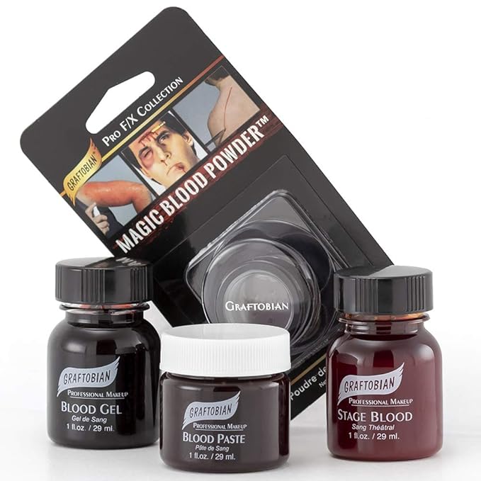 Graftobian Blood Sampler Set Makeup Kit - with 4 FX Bloods - Blood Gel, Blood Paste, Stage Blood, Magic Blood Powder-VivaGrace Women