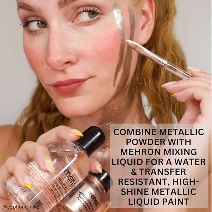Mehron Makeup Metallic Powder (.17 oz) with Mixing Liquid (1 oz) (ROSE GOLD)-VivaGrace Women