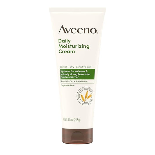 Aveeno Daily Moisturizing Cream with Prebiotic Oat & Shea Butter, Body, Face & Hand Cream for Normal to Dry, Sensitive Skin Hydrates for 48 Hours, Fragrance Free & Non-Comedogenic, 7.5 oz-VivaGrace Women