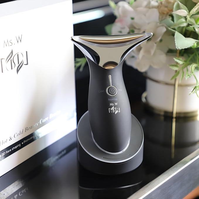 Ms.W Red Light Neck Face Massager, Facial Massager with Hot & Cold Modes for Skin Care, Vibration for Skin Tightening and Rejuvenation(Black)-VivaGrace Women