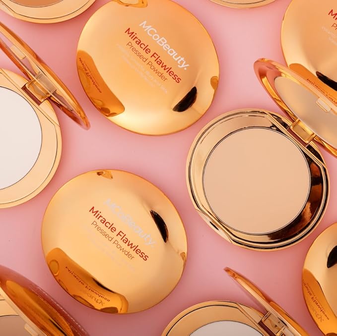 MCoBeauty Miracle Flawless Pressed Powder, Natural Medium Shade, Oil-Control, Soft-Focus Finish with Hydrating Rose Flower Extract & Sweet Almond Oil, Vegan, Cruelty Free Cosmetics-VivaGrace Women