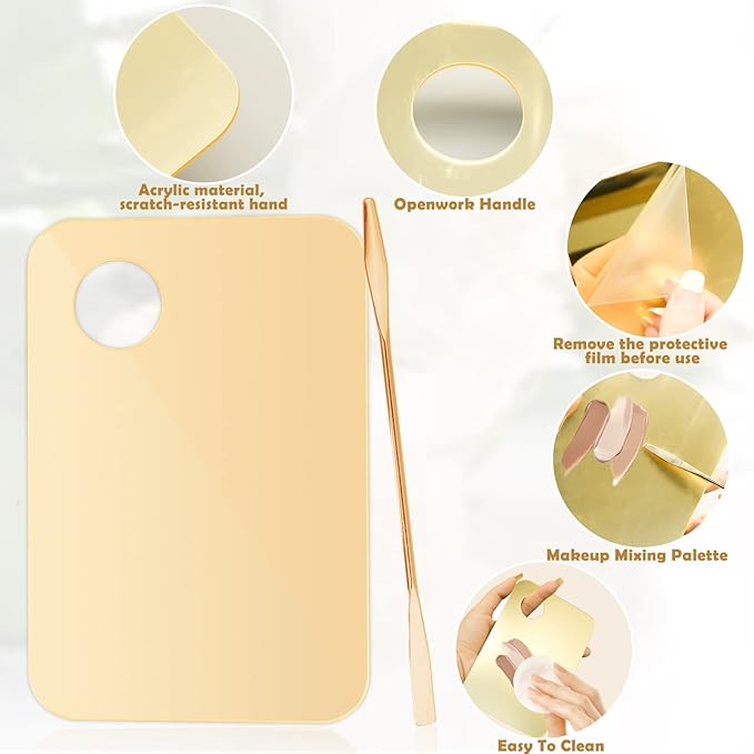 2Pcs Acrylic Makeup Mixing Palette with 2 Pcs Makeup Spatula, Foundation Mixing Tray Cosmetic Palette Mixer Makeup Palette for Foundation, Makeup Mixing Tray for Mixing Eye Shadow Lipsticks Nail Art-VivaGrace Women