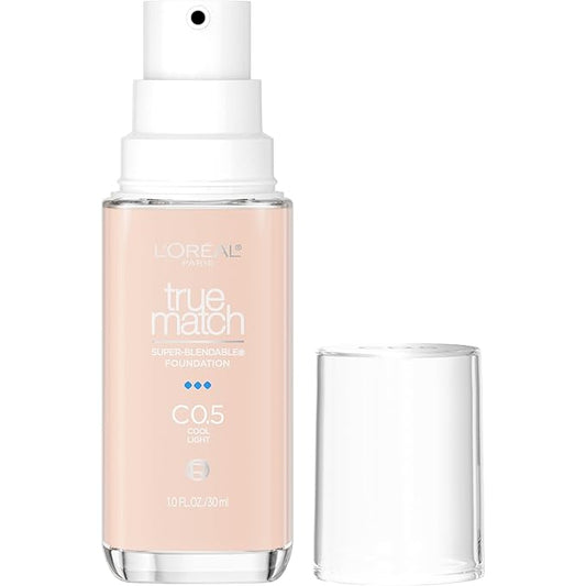 L'Oreal Paris True Match Super-Blendable Foundation, Medium Coverage Liquid Foundation Makeup, C0.5, Light, 1 Fl Oz-VivaGrace Women