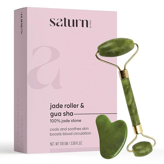 Saturn by GHC Authentic Rose Quartz Jade Roller & Gua Sha Set – Premium Facial Massage Tools for Skin Revitalization and Toning-VivaGrace Women