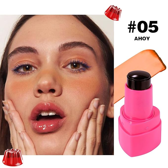 Cooling Water Jelly Tint Stick,Multi-Use Juicy Love Blush, 3-In-1cheek Blush & Eyeshadow & Lip Tinted Long-Lasting Moisture Stick,Bouncy Jelly Texture,Creates A Moist Watercolor Effect (#05, 0.32oz)