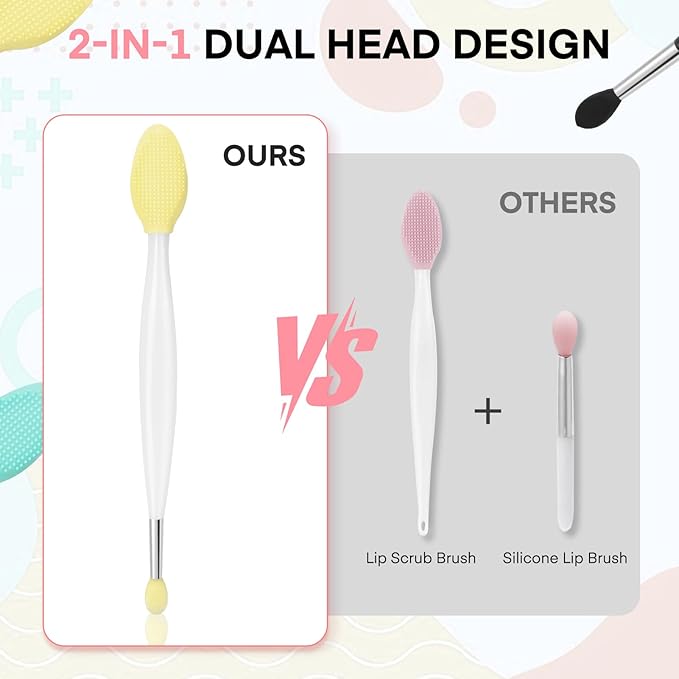 Unaone Lip Scrub Brush - 3 PCS Dual-ended Lip Scrubber Exfoliator and Silicone Lip Brush, 2-in-1 Silicone Lip Scrub Tool Lip Mask Applicator, Gentle Exfoliator & Applicator for Soft-VivaGrace Women