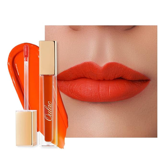 Oulac Matte Liquid Orange Lipstick for Women, Long Lasting Lipstick Waterproof Lip Stain, No Transfer, Creamy High Pigmented Formula with Rose Oil, Vegan & Cruelty-Free,Orange Red M07-VivaGrace Women