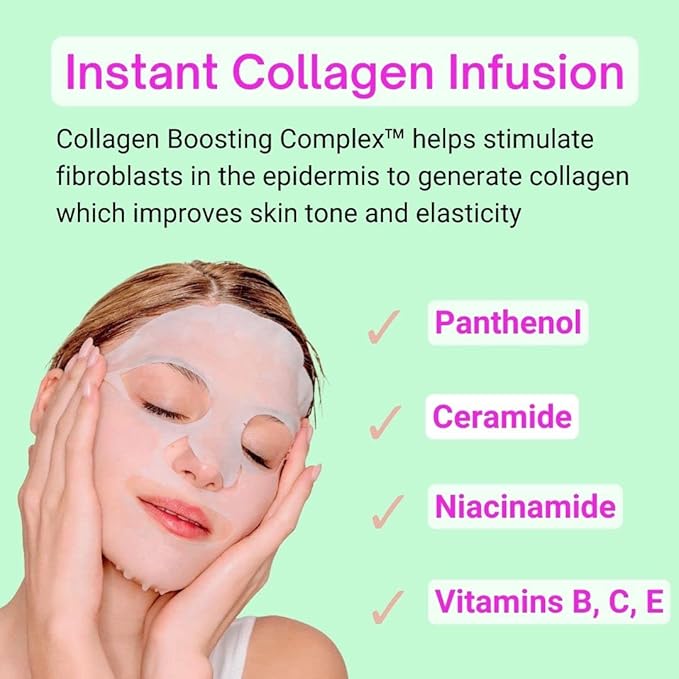 Plumping Face Masks (10-Pack) Korean Skincare Infused with Collagen, Snow Jelly, Panthenol, Niacinamide & Ceramide - Volumizing Solution for Fuller, Youthful Skin