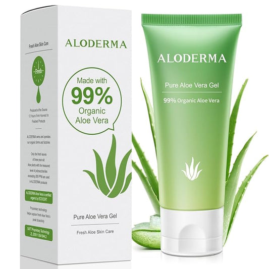 Aloderma 99% Organic Aloe Vera Gel Made within 12 Hours of Harvest, Easy Travel Size Tube for Body, Face, & Scalp, Cooling, Soothing Instant Relief for Skin & Sunburn, Hydrating Aloe Gel, 1.5oz-VivaGrace Women