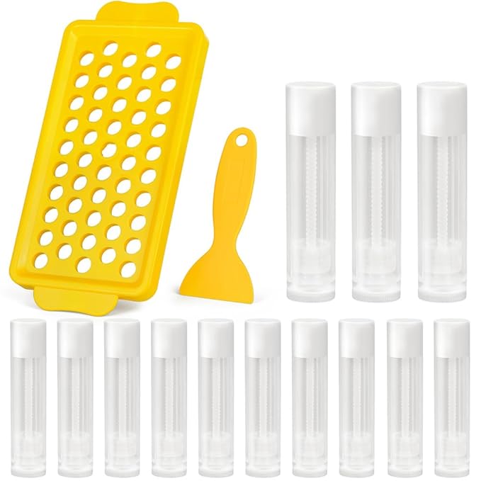 LotFancy Lip Balm Tubes with Filling Tray and Spatula, 50Pcs 5.5ml (3/16 Oz) Clear Lip Balm Containers with White Caps, BPA Free & Leak Free Lip Balm Making Kit-VivaGrace Women
