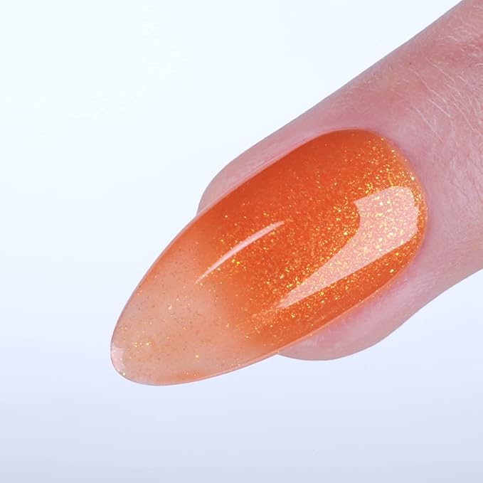 Imtiti Glitter Orange Gel Nail Polish, UV LED Soak Off Gold Shimmer Sparkle Gel Polish