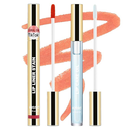 KISSIO Lip Stain Set,Peel Off Lip Liner Stain and Lip Care Oil,Transfer Proof,Long Lasting and Waterproof Lip Tint,Matte Finish,Lip Combo,06 Inlove-VivaGrace Women