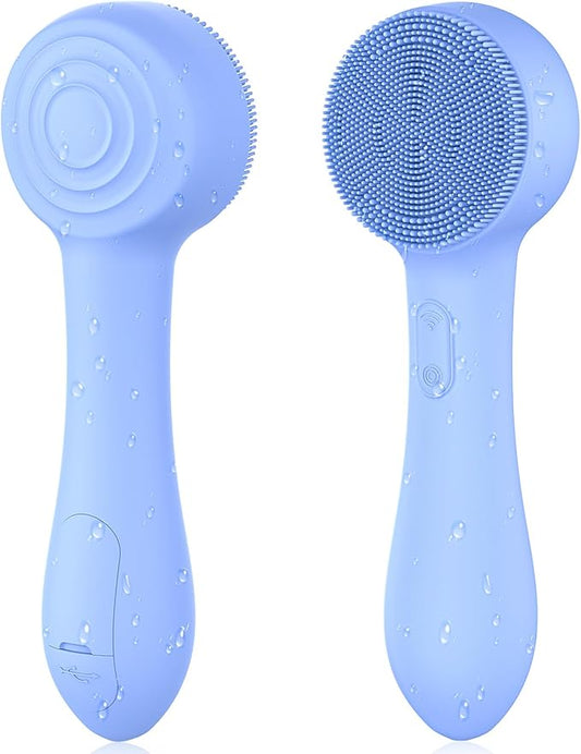 Facial Cleansing Brush Silicone Face Scrubber Waterproof Rechargeable Exfoliator Massage Device for Men & Women, Deep Pore Cleansing, Exfoliating, Removing Blackhead Electric Face Scrub Brush (Blue)-VivaGrace Women