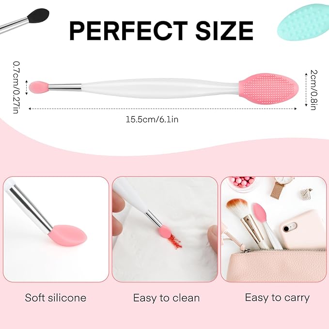 Unaone Lip Scrub Brush - 3 PCS Dual-ended Lip Scrubber Exfoliator and Silicone Lip Brush, 2-in-1 Silicone Lip Scrub Tool Lip Mask Applicator, Gentle Exfoliator & Applicator for Soft-VivaGrace Women