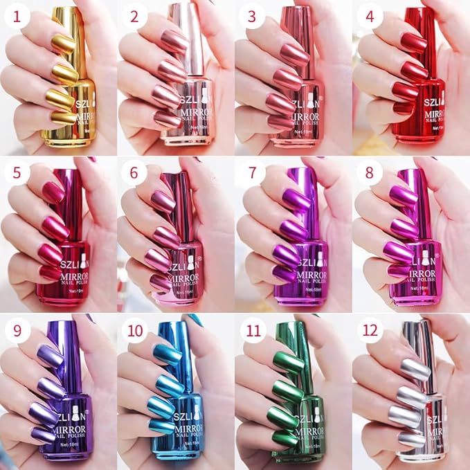 Blue Nail Polish Metallic Mirror Effect Metal Long-Lasting Quick Dry Nail Lacquers, Shiny Chrome DIY Manicure (10#, 18ml)