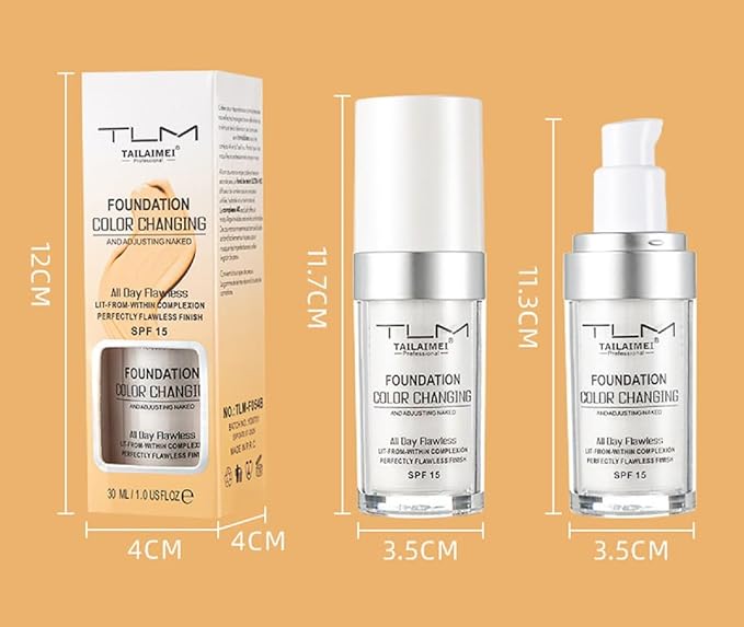 TLM Foundation Color Changing,TLM Colour Changing Liquid Foundation Hides Wrinkles & Lines,BB Cream Makeup Base Concealer Cover Moisturizing Fluid for all Skin Tone SPF15(30ML)-VivaGrace Women