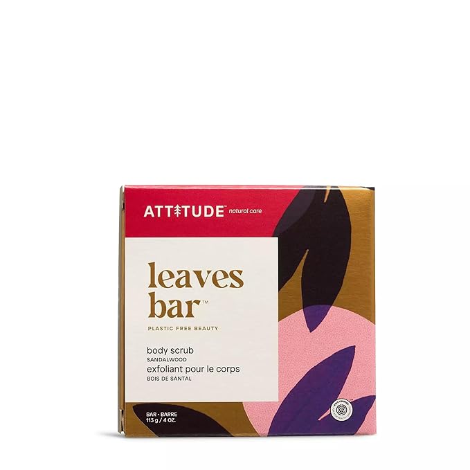 ATTITUDE Body Scrub Bar, Natural Origin, Gentle Exfoliator for Body and Foot, Nourishes and Softens Skin, Bamboo Powder & Shea Butter, EWG verified & Vegan, Sandalwood, 4 Oz-VivaGrace Women