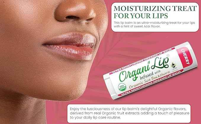 Organic Lip Balm, Cherry Flavor, Ultra Hydrating Lip Moisturizer for Cracked or Dry Lips, Infused With Organic Sea Buckthorn, Oval Shaped Tube, USDA Certified Organic, 30 Pack-VivaGrace Women