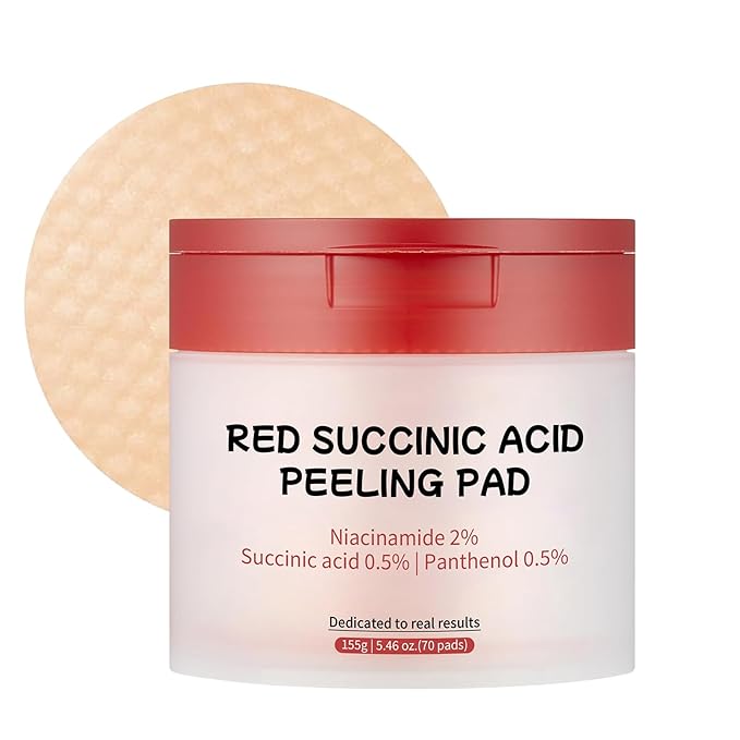 Red Succinic Acid Facial Peeling Pads with Niacinamide, AHA, BHA & Panthenol - Exfoliating Toner Pads for Breakout-Prone Skin - Non-Comedogenic & Soothing (70pads)-VivaGrace Women