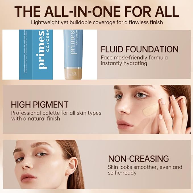Primeskin Cc Cream for Older Women,Korean Cc Cream, Self Adjusting for Mature Skin, Satin Skin Korean 1.69 Fl Oz/50ml (MEDIUM)-VivaGrace Women