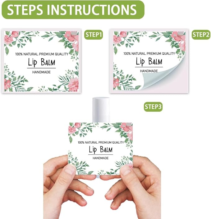 OLYCRAFT 100Pcs 4 Style Lip Balm Label Sticker Flower Pattern Labels Stickers Adhesive Lip Balm Label Sticker Plastic Lipstick Tag Stickers for Lip Balm Container Tubes 1.7x2.1 inch-VivaGrace Women