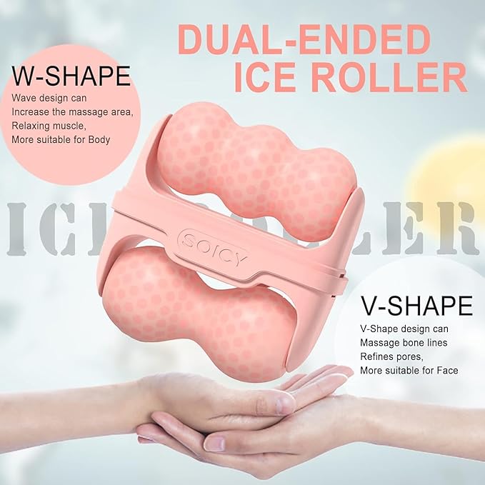 Ice Roller for Face and Eyes - Facial Skin Care Tools with 2 in 1 Face Roller and Travel Case, Self Care Gift for Men Women (Pink)-VivaGrace Women