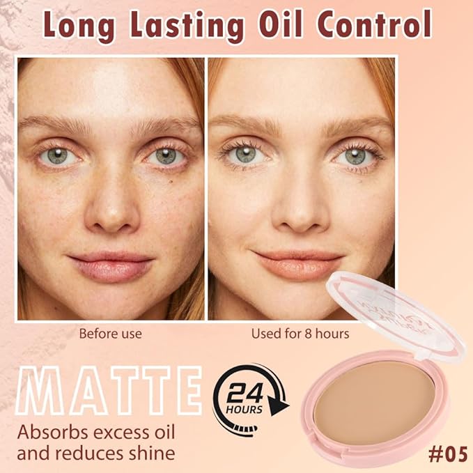 Oil Control Face Pressed Powder, Matte powder setting powder, long-lasting and waterproof loose powder, Flawless Lightweight Face Cosmetics, Cruelty-free, (05, 1 Pcs)-VivaGrace Women
