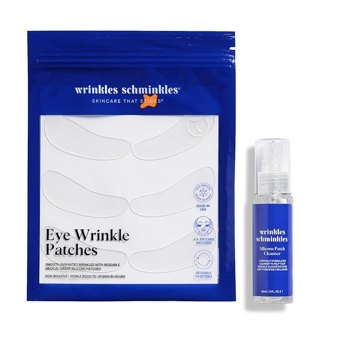 Wrinkles Schminkles Under Eye Wrinkle Starter Pack - Set of Reusable Under Eye Wrinkle Patches (3 pairs) + Silicone Patch Cleanser (2 oz) for Smoother Under Eyes & Fresh Look-VivaGrace Women