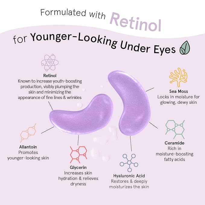 grace & stella Retinol Under Eye Patches for Puffy Eyes and Dark Circles - Restoring Gel Under Eye Masks with Hyaluronic Acid - Vegan Cruelty-Free Skincare - Birthday Gifts for Women (Purple, 6 Pairs)-VivaGrace Women