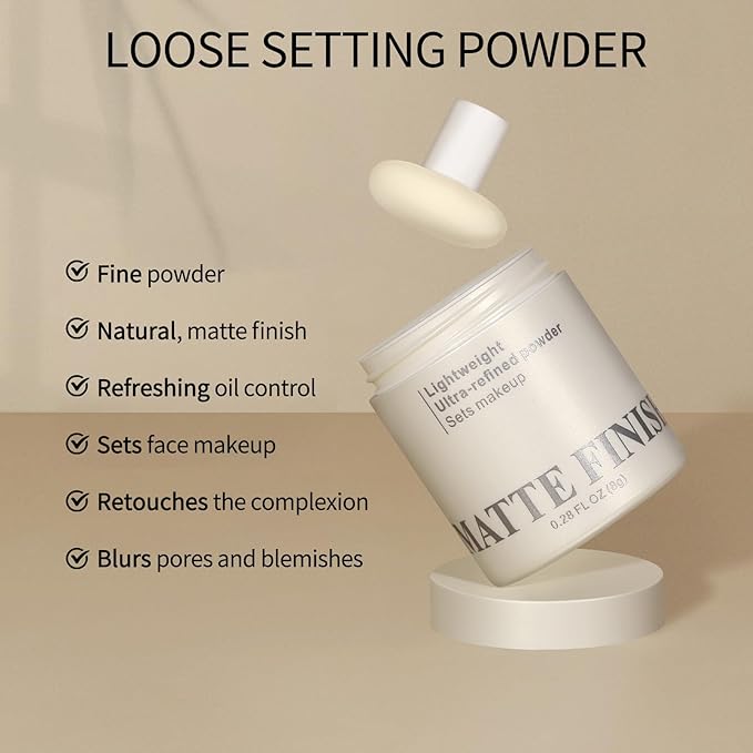 Erinde White Translucent Matte Setting Powder with Puff, Face Loose powder Makeup, Oil Control Finishing Powder, Lightweight Blurring Powder, Waterproof, 24H Long-Lasting, Creates Soft Focus Effect-VivaGrace Women