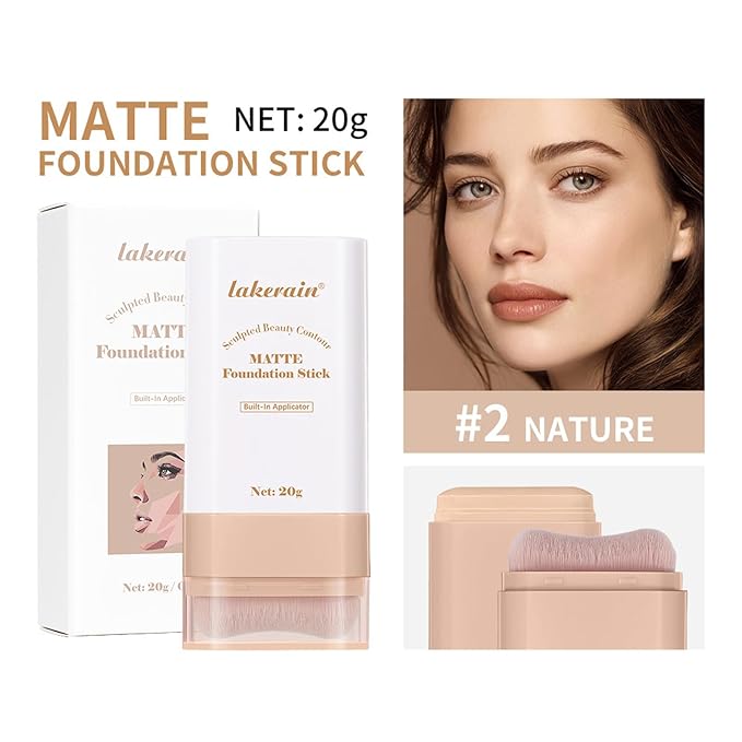 Beauty Balm Serum Boosted Skin Tint, Dual-Ended Eraser Foundation Stick with Brush, Full Coverage Cream Korean Makeup, Long-Lasting Stick for Smooth, Flawless Finish (#2 Nature)-VivaGrace Women