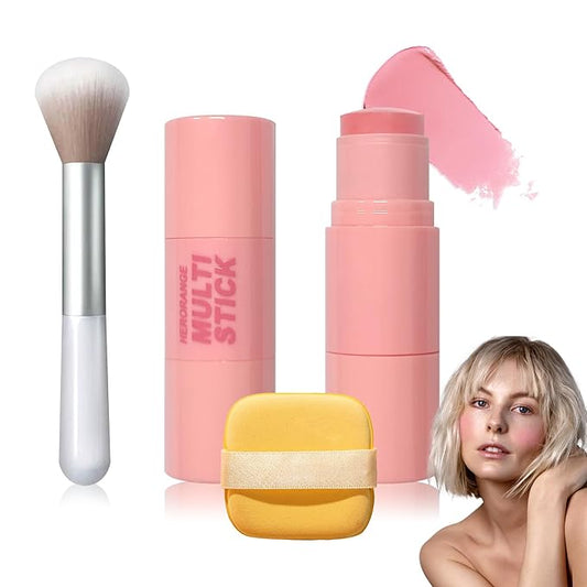 Cream Blush Stick with Brush and Makeup Sponge,Waterproof Multi Cream Makeup Stick,Lightweight,Long-lasting,2 in 1 Multi Blush for Cheeks & Lip Tint & Eyeshadow R-VivaGrace Women