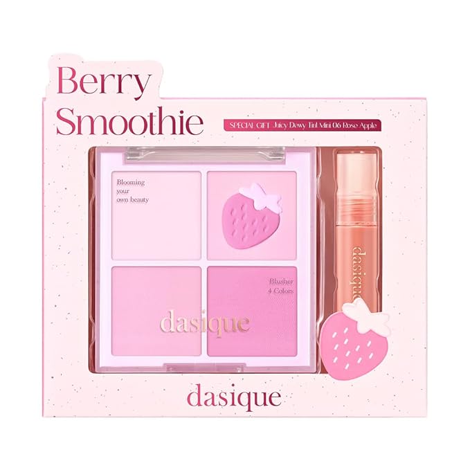 Dasique Blending Mood Cheek Special Edition #06 Berry Smoothie with FREE Juicy Dewy Tint Mini #06 Rose Apple | 4 Blendable Shades in Lightweight Smooth Powder | Korean Makeup-VivaGrace Women