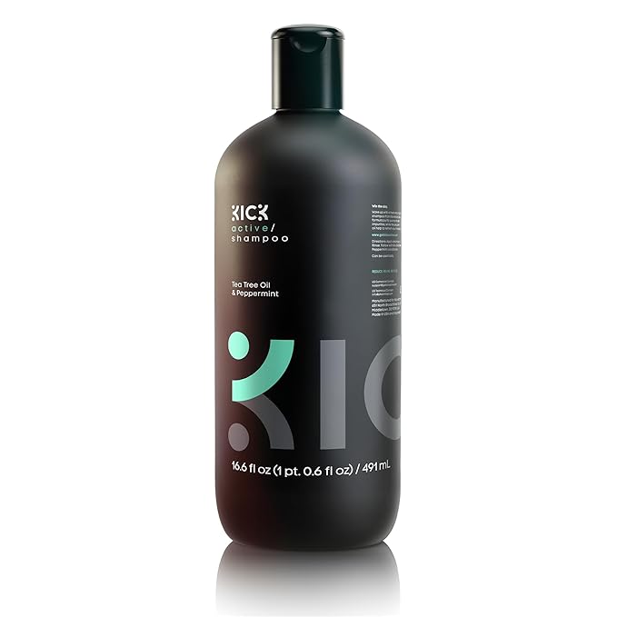 Kick Mens Shampoo - Peppermint & Tea Tree for Oil Control - Sulfate-Free, Refreshing Formula - Anti-Dandruff and Scalp Soothing - Shampoo for Oily Hair - Cruelty-Free - 16.6oz-VivaGrace Women