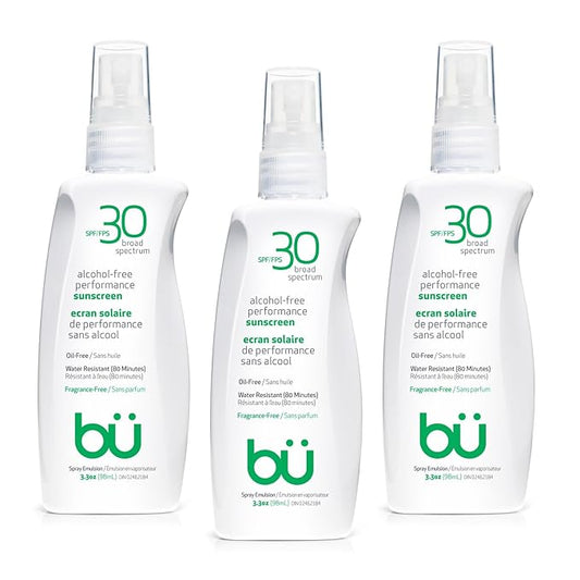 BU SPF 30 Sunscreen Spray for Face and Body, Fragrance Free, TSA Travel Size Sunscreen, Clear, Non Greasy, Water Resistant, for Sensitive Skin, 3.3 oz (3 Pack)-VivaGrace Women